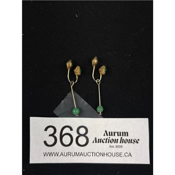 Early 1900s Unusual Jade + Gold Look Earrings