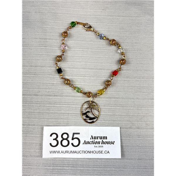 Vintage Gold w/ Beads + One Charm Bracelet, marked 18KGP