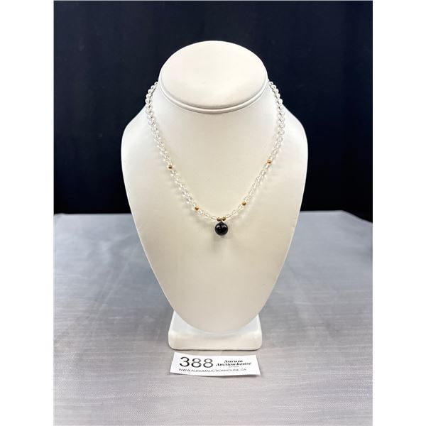 Vintage Clear Glass Beads + One Ultra Blue Center Necklace w/ 925 Sterling Silver Clasp