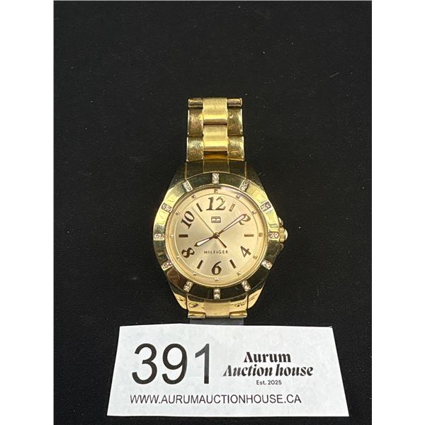 Gold Plated All Stainless Steel Hilfiger Quartz Watch T.H.132.3.24 1394S. Battery Required