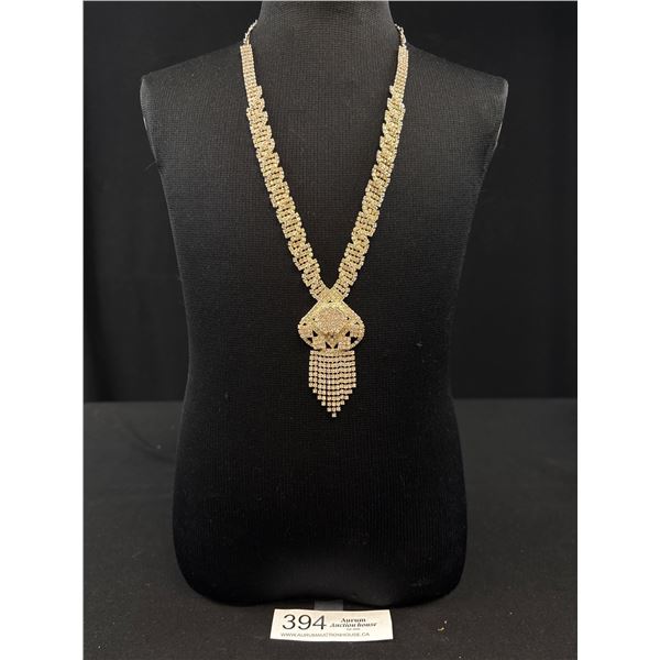 Beautiful Silver Plated w/ Rhinestones Necklace 20 Inches Length