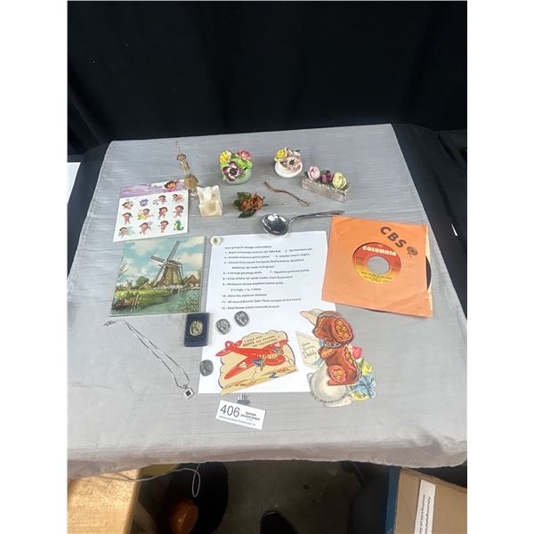 Nice Group of Vintage Collectibles Porcelain Flowers, Greeting Cards Etc