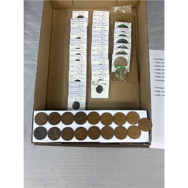 Large Lot of Collectible Canadian Pennies Vintage Tokens and British Pennies Dating Back as Far as 1