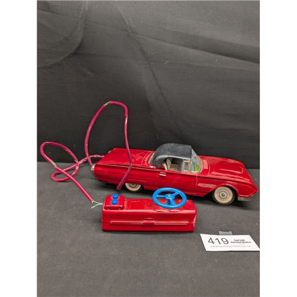 Vintage Made in Japan Battery Operated Tin Car Thunderbird Convertible Roof Retracts