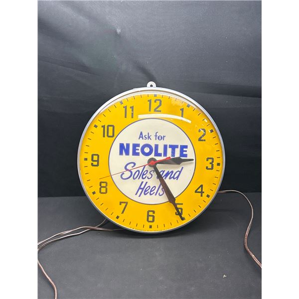 Vintage 12" Diameter Neolite Advertising Wall Clock in Good Working Order