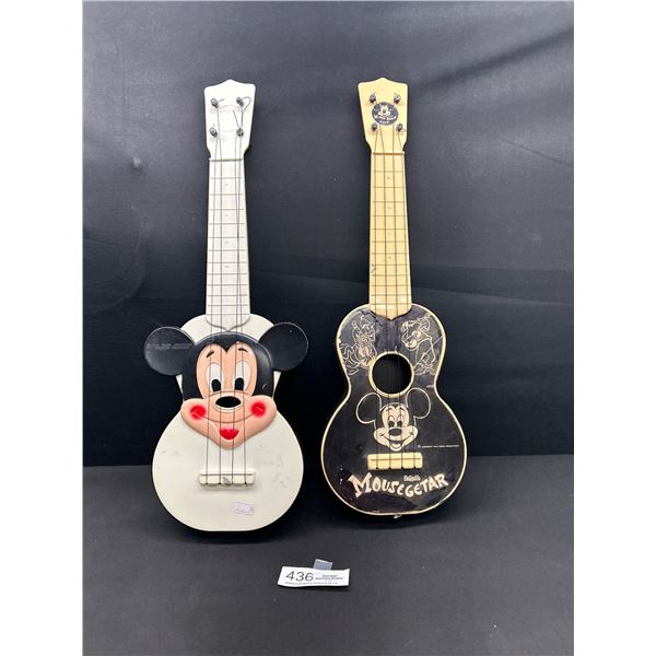 2 Vintage Mickey Mouse Ukelele 21" Tall
