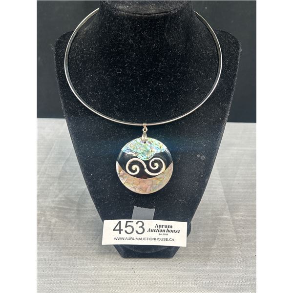 Hand Crafted Abelone Shell Pendant w/ Silver PiB Choker necklace