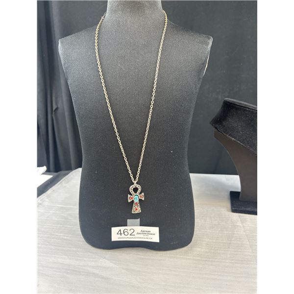 Heavy Silver Tone Links Necklace Extreme Length 55" Original Patina