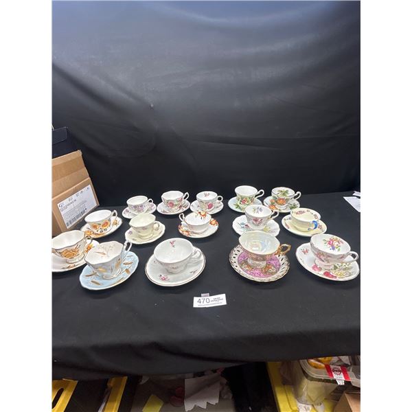 Lot of 15 Vintage Bone China Teacups & Saucers no chips or cracks