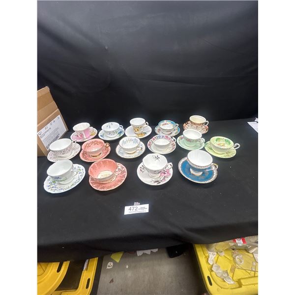 Lot of 15 Vintage Bone China Teacups & Saucers no chips or cracks