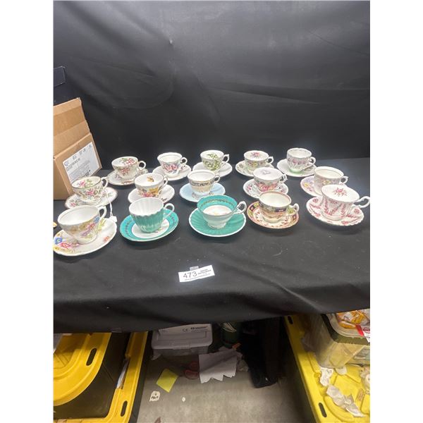 Lot of 15 Vintage Bone China Teacups & Saucers no chips or cracks