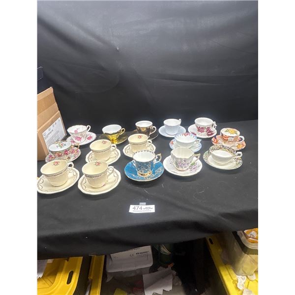 Lot of 15 Vintage Bone China Teacups & Saucers no chips or cracks