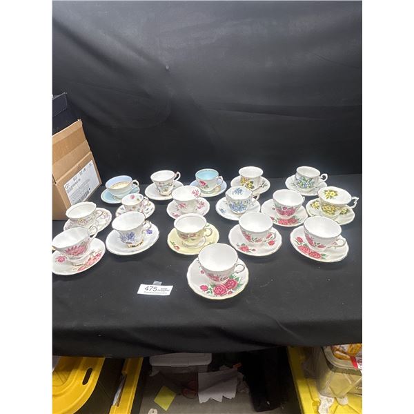 Lot of 15 Vintage Bone China Teacups & Saucers no chips or cracks