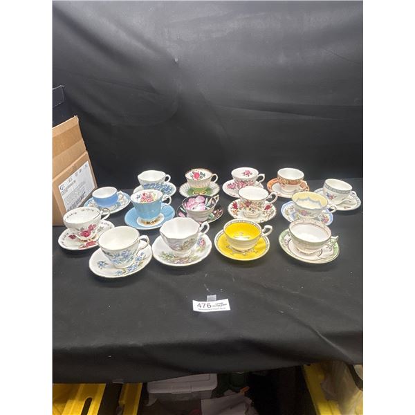 Lot of 15 Vintage Bone China Teacups & Saucers no chips or cracks
