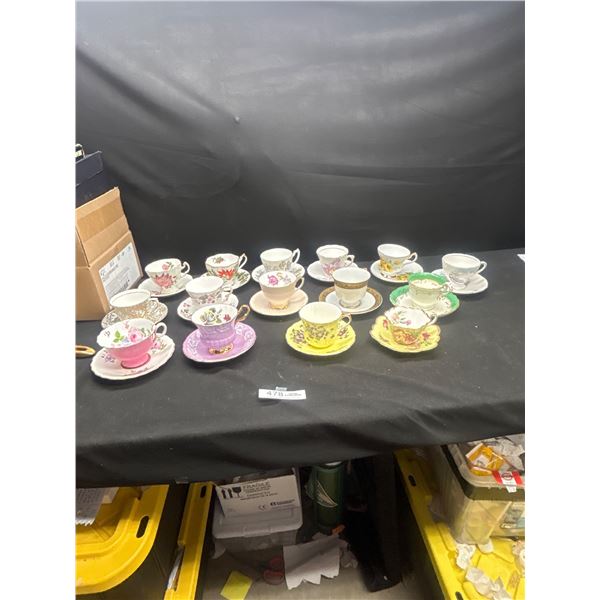 Lot of 15 Vintage Bone China Teacups & Saucers no chips or cracks