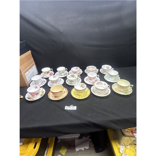 Lot of 15 Vintage Bone China Teacups & Saucers no chips or cracks