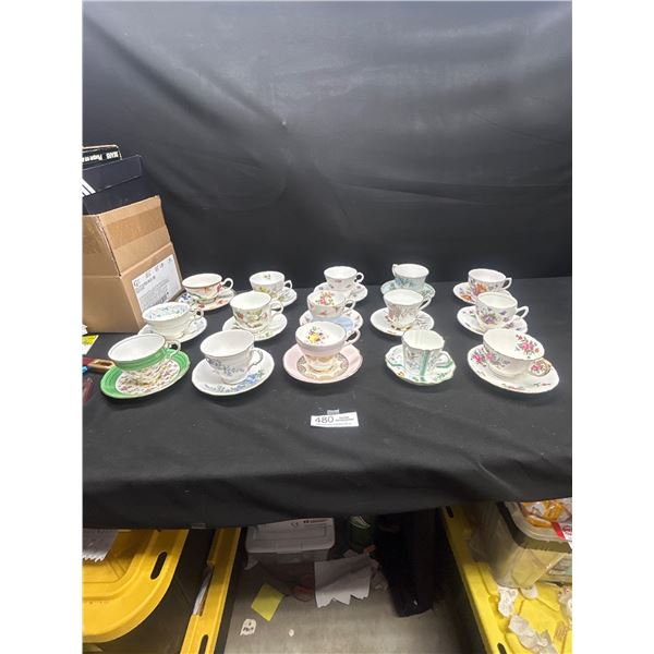 Lot of 15 Vintage Bone China Teacups & Saucers no chips or cracks