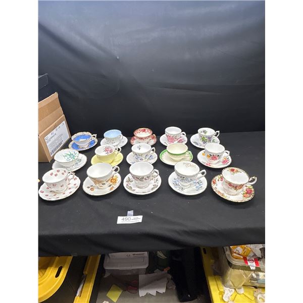Lot of 15 Vintage Bone China Teacups & Saucers no chips or cracks