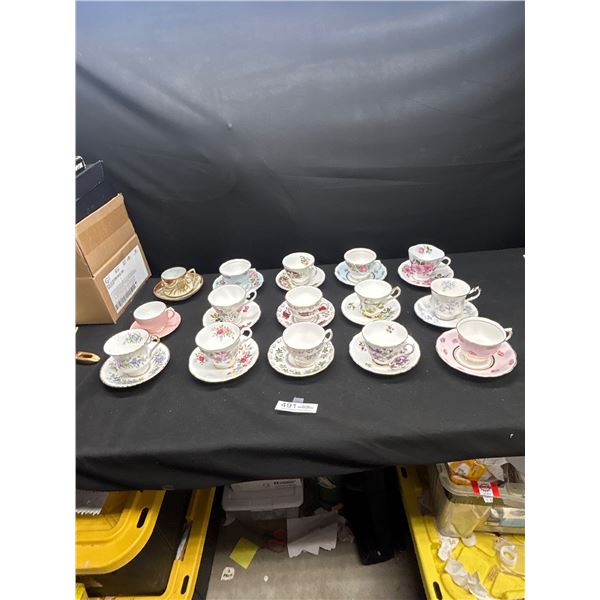 Lot of 15 Vintage Bone China Teacups & Saucers no chips or cracks