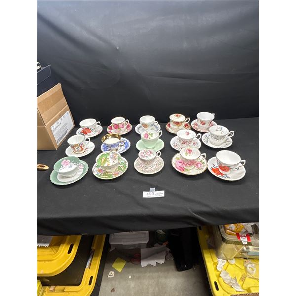 Lot of 15 Vintage Bone China Teacups & Saucers no chips or cracks