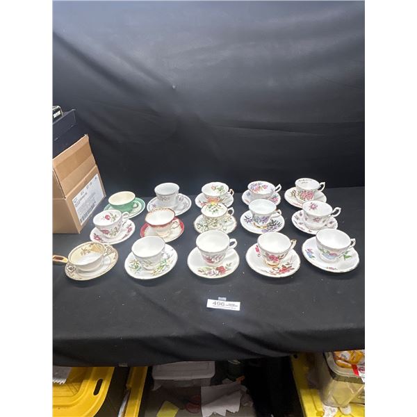 Lot of 15 Vintage Bone China Teacups & Saucers no chips or cracks