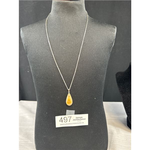 Vintage Genuine stone pendant w/ chain necklace