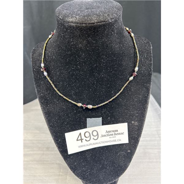 925 Sterling Silver w/ Beads + Pearls Chocker Necklace