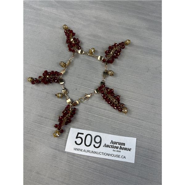 Beautiful Vintage Gold w/ Red Beads Tassels Bracelet