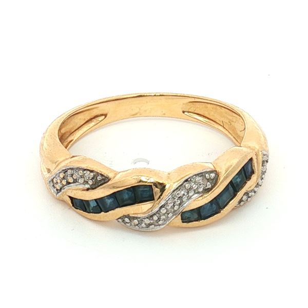 14K Gold Sapphire and Diamond Twisted Ring