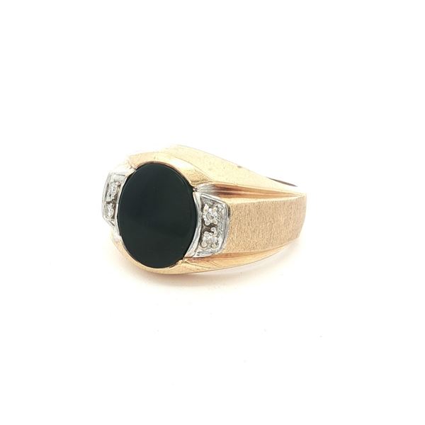 14K Yellow Gold, Diamond and Onyx Ring