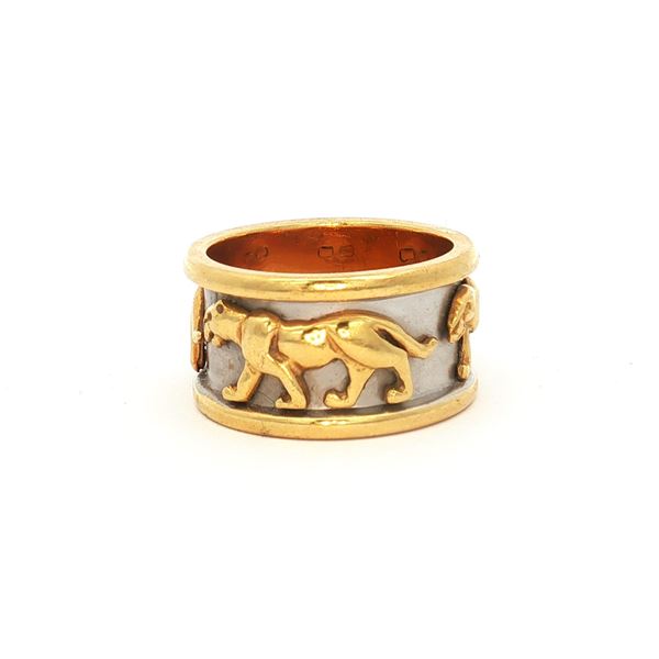 18K Two-Tone Gold Walking Panther Band Ring