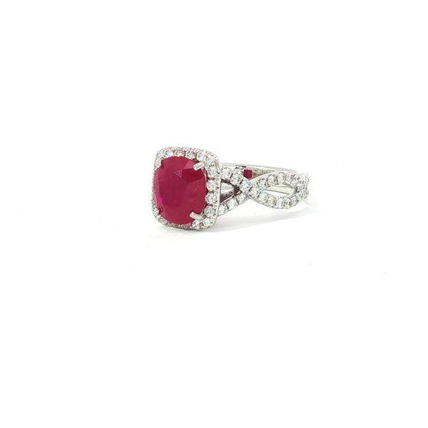 18K White Gold, 2.15ct Burma Ruby and 0.50ctw Diamond Ring