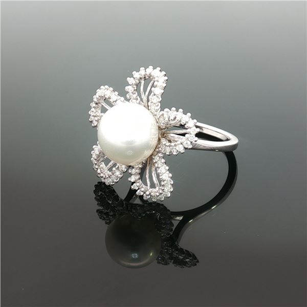 Estate 18K White Gold South Sea Pearl and Diamond Ring