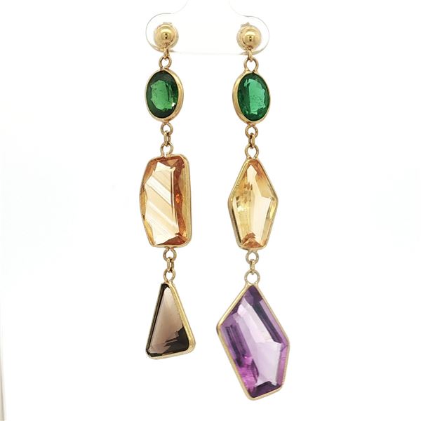 18K Multi Gemstone Dangle Earrings