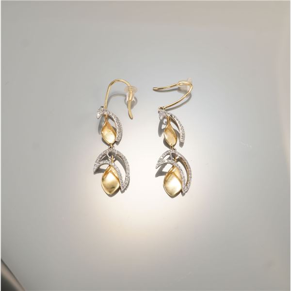 Pair of 14K Two-Tone Gold 0.70ctw Diamond Dangle Earrings