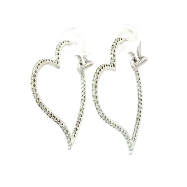 Pair of Estate 18K White Gold and Diamond Heart Shaped Hoop Earrings