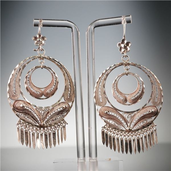 Pair of Sterling Silver Filigree Drop Earrings