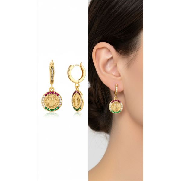 18kt Oro Laminado Geometric Shape 2 Tier Earrings