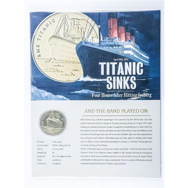 Titanic Sinks Collector Medallion - 24kt Gold Foil