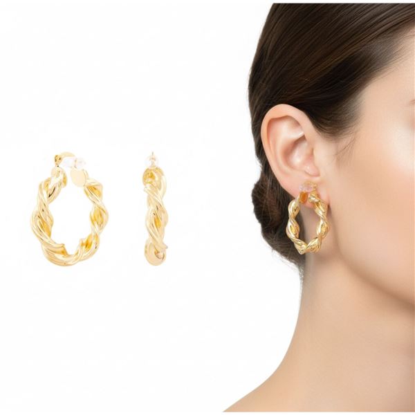 18kt Gold Layered Oro Laminado Rope Style Hoop Ear