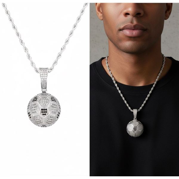 Silver/ Rhodium 20" Rope Necklace Soccer Ball Pend