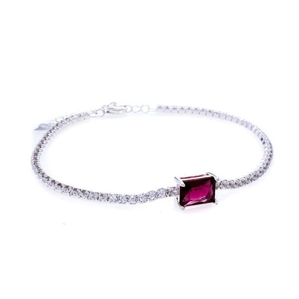 925 Sterling Silver Tennis Style Bracelet w/ Recta