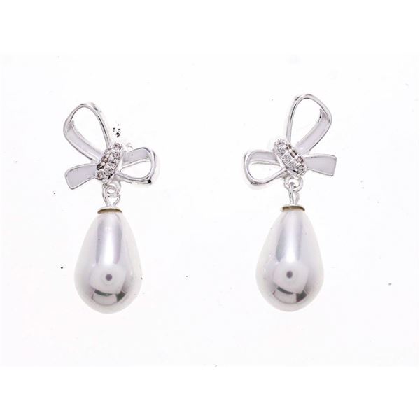 925 Sterling Silver Earrings Ribbon Design w/ Tear