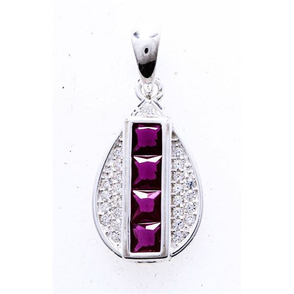 925 Sterling Silver Oval Pendant w/ Ruby Red Gemst