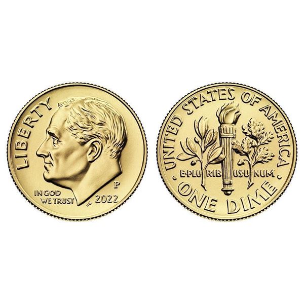 24kt Gold Plated USA Liberty Dime dated 2022