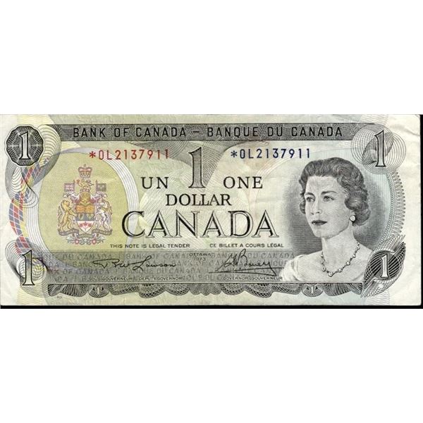 Bank of Canada 1973 One Dollar (*) Replacement (OL