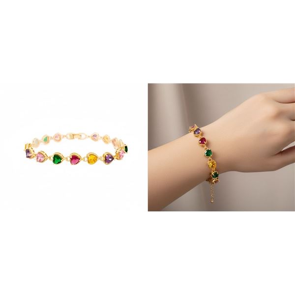 18kt Oro Laminado  Heart Cut Stone Bracelet COA -R