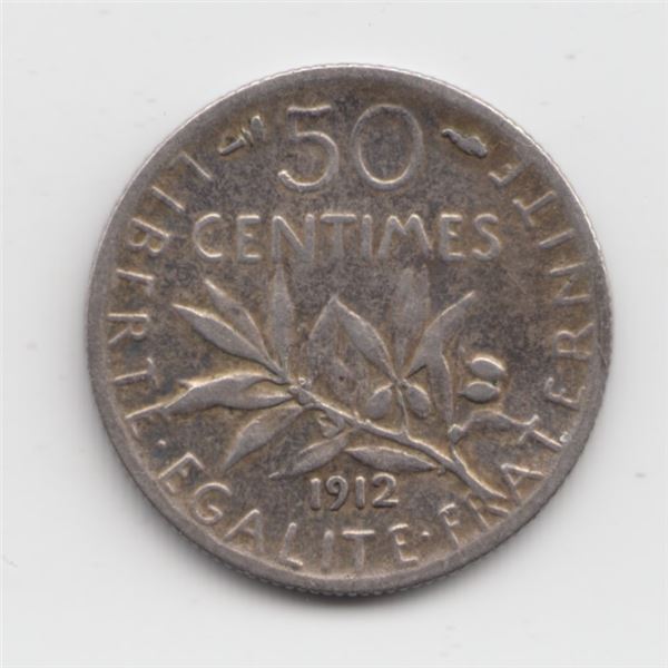 1912 France 50 Centimes Silver Coin