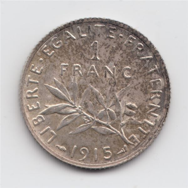 1915 France 1 Franc Silver Coin