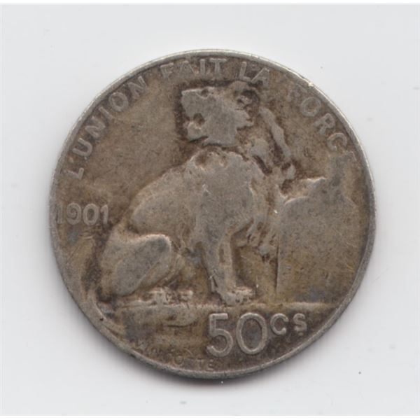 1901 Belgium 50 Centimes Silver Coin